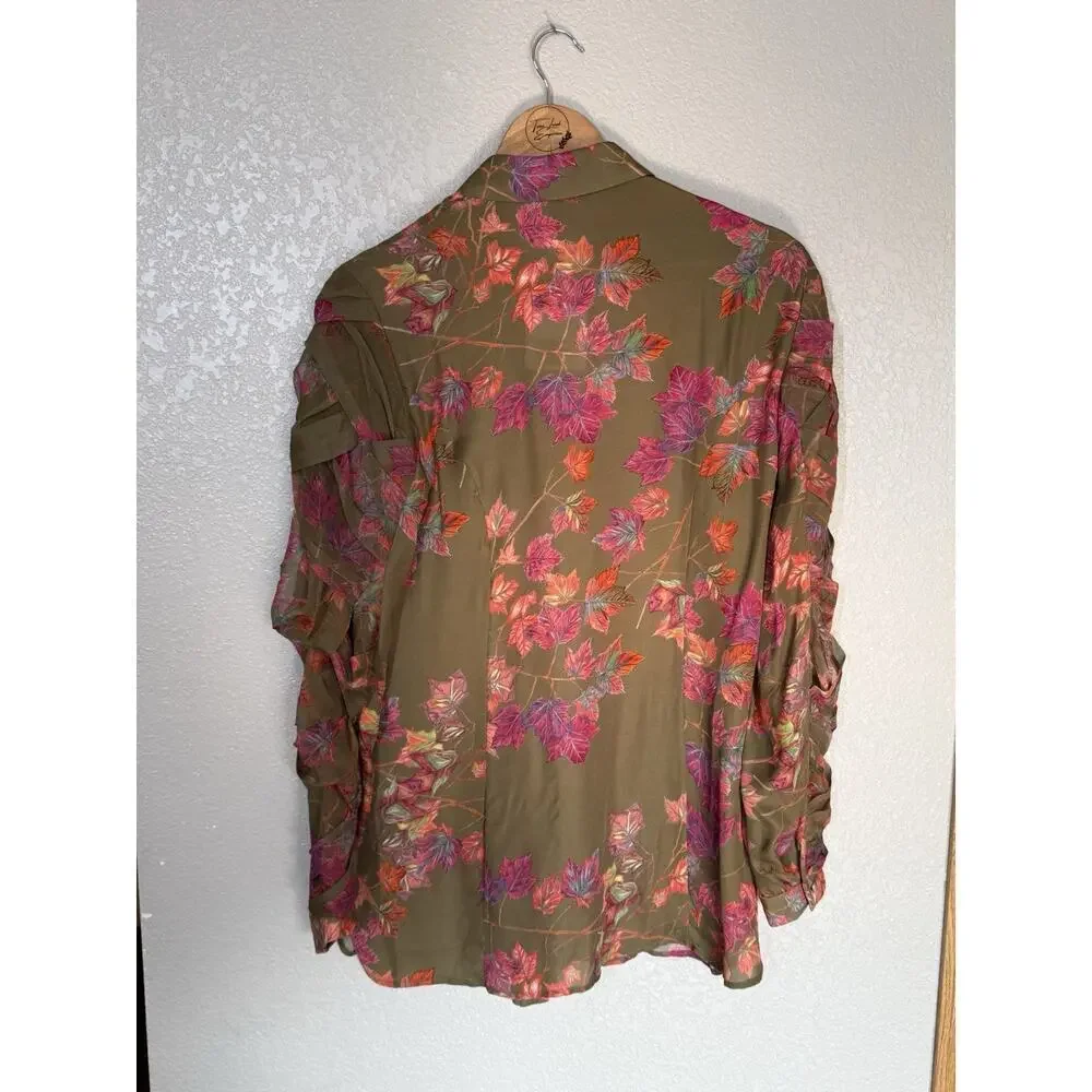 Ala Von Auersperg Rosa Silk Blouse Size XS Autumn Leaves Flaw